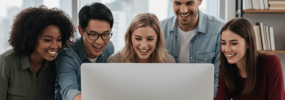 image of young professionals working around a computer