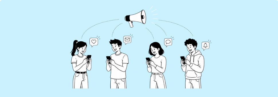 Image of people receiving different communications